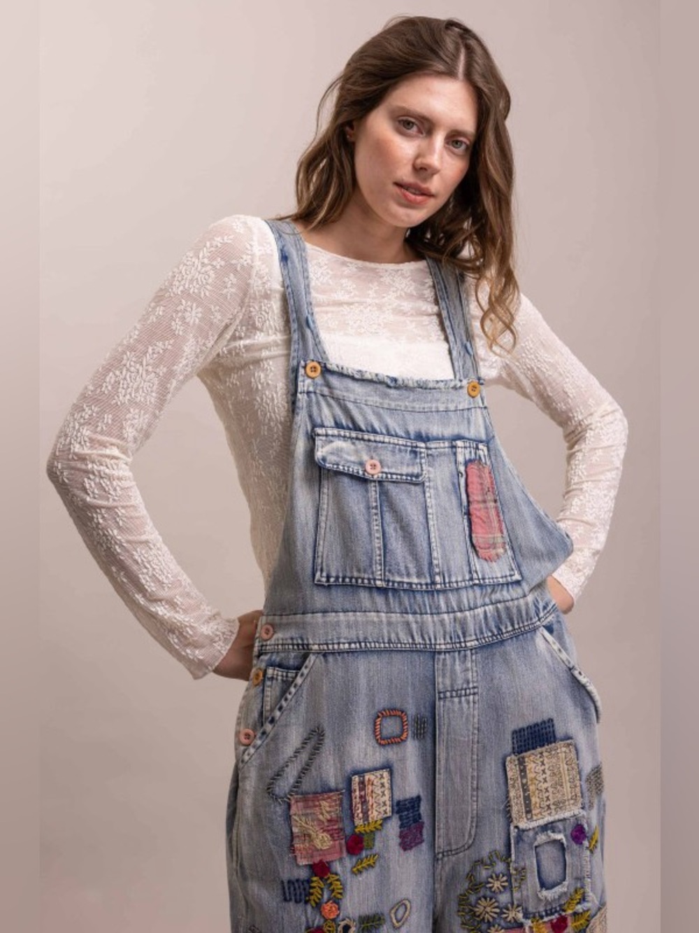 New -Last 1!🔥Bluevelvet Embroidered Light Blue Denim Overalls - Women Jeans - Picture 7 of 8